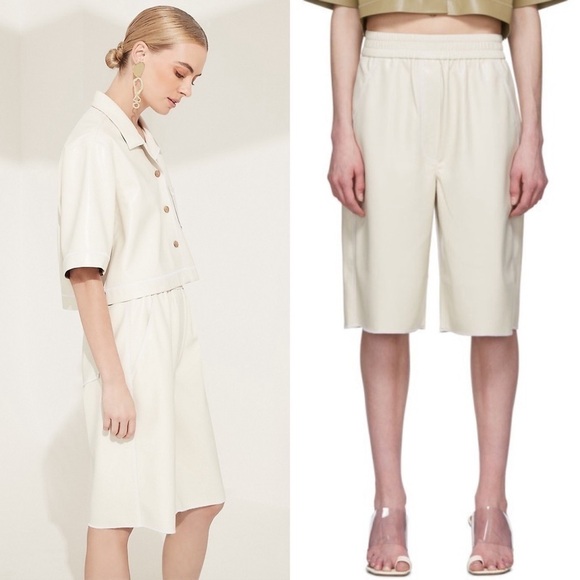 NANUSHKA Ivory Faux Leather High Rise Elastic Waist Knee Length Bermuda Short XS - Picture 5 of 16